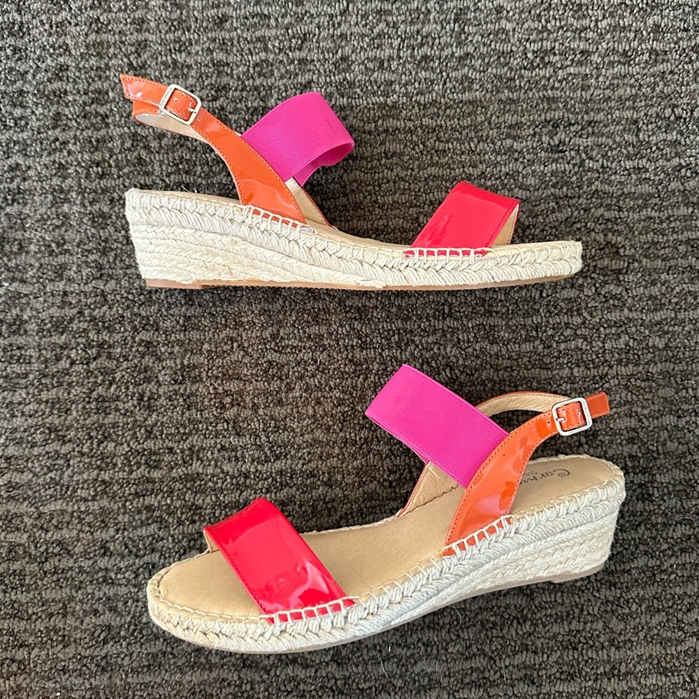 Carmen Saiz Red-Orange-Pink Colorblock Espadrille Sandals